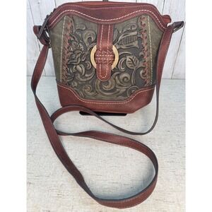 b.o.c. Tooled Floral Crossbody Bag Brown & Olive Western Boho NWOT
